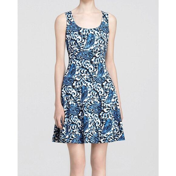 MICHAEL Michael Kors Blue White Bold Paisley Sleeveless Fit & Flare Dress - Picture 1 of 12
